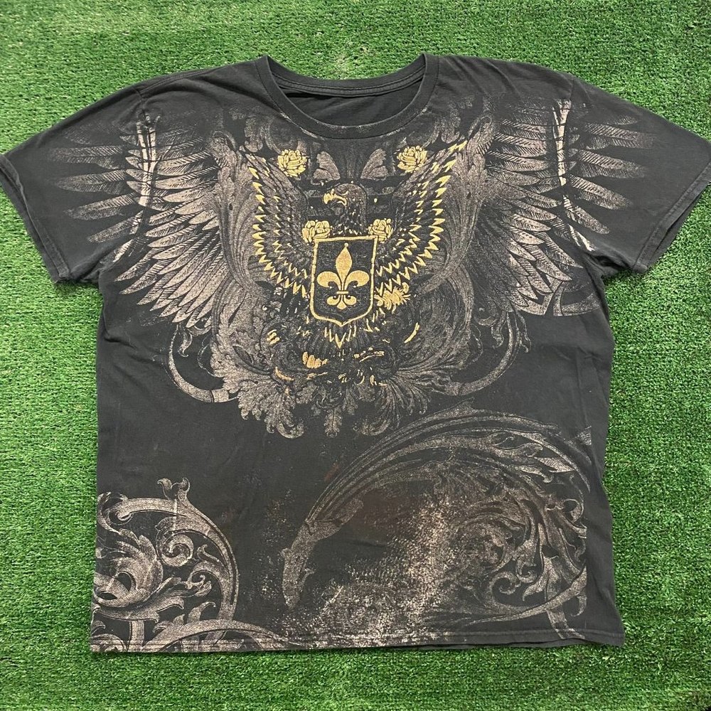 Vintage Y2K Gothic Wings T-Shirt AOP All Over Print Cyber Faded Black Boxy Punk